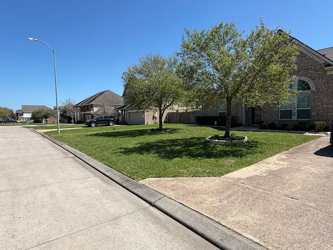 Residential lawn care front yard project in Houston TX by Leatherwood Lawn Specialists
