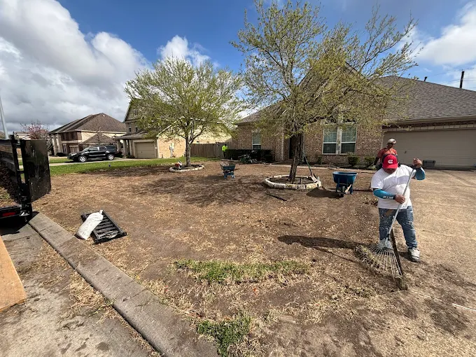 Yard cleanup and lawn restoration project in Houston TX by Leatherwood Lawn Specialists | commercial landscaping, lawn care, lawn maintenance, drainage, concrete, outdoor solutions near Houston TX Yard cleanup and lawn restoration project in Houston TX by Leatherwood Lawn Specialists